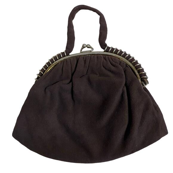 VTG Purse Brown Felt Brass Spiral Clutch Handbag Retro MCM Classy Art to Wear - Picture 2 of 7